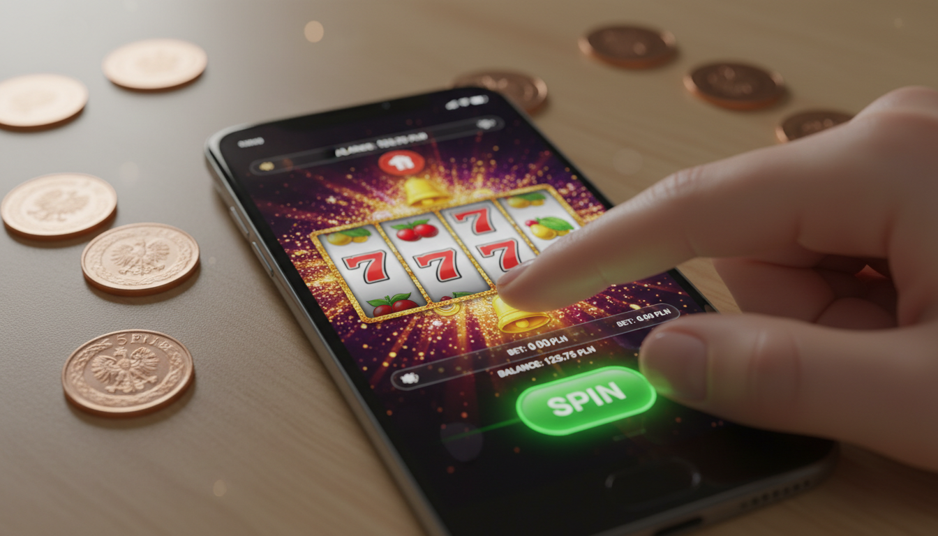 Smartfon z aplikacją kasynową i monetami PLN