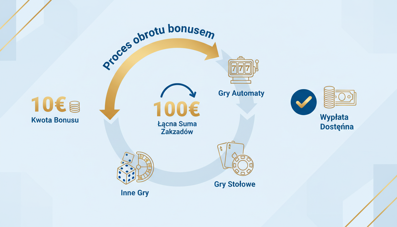 Infografika przedstawiająca proces obrotu bonusem w kasynie