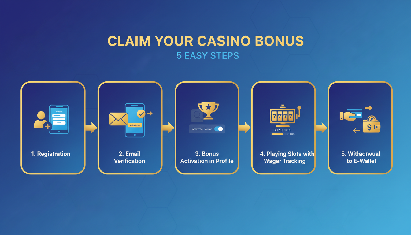 Infografika przedstawiająca proces weryfikacji bonusu bez depozytu w kasynie online